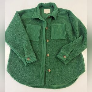 American Eagle Outfitters Green Oversized Sherpa Fleece Shacket Small